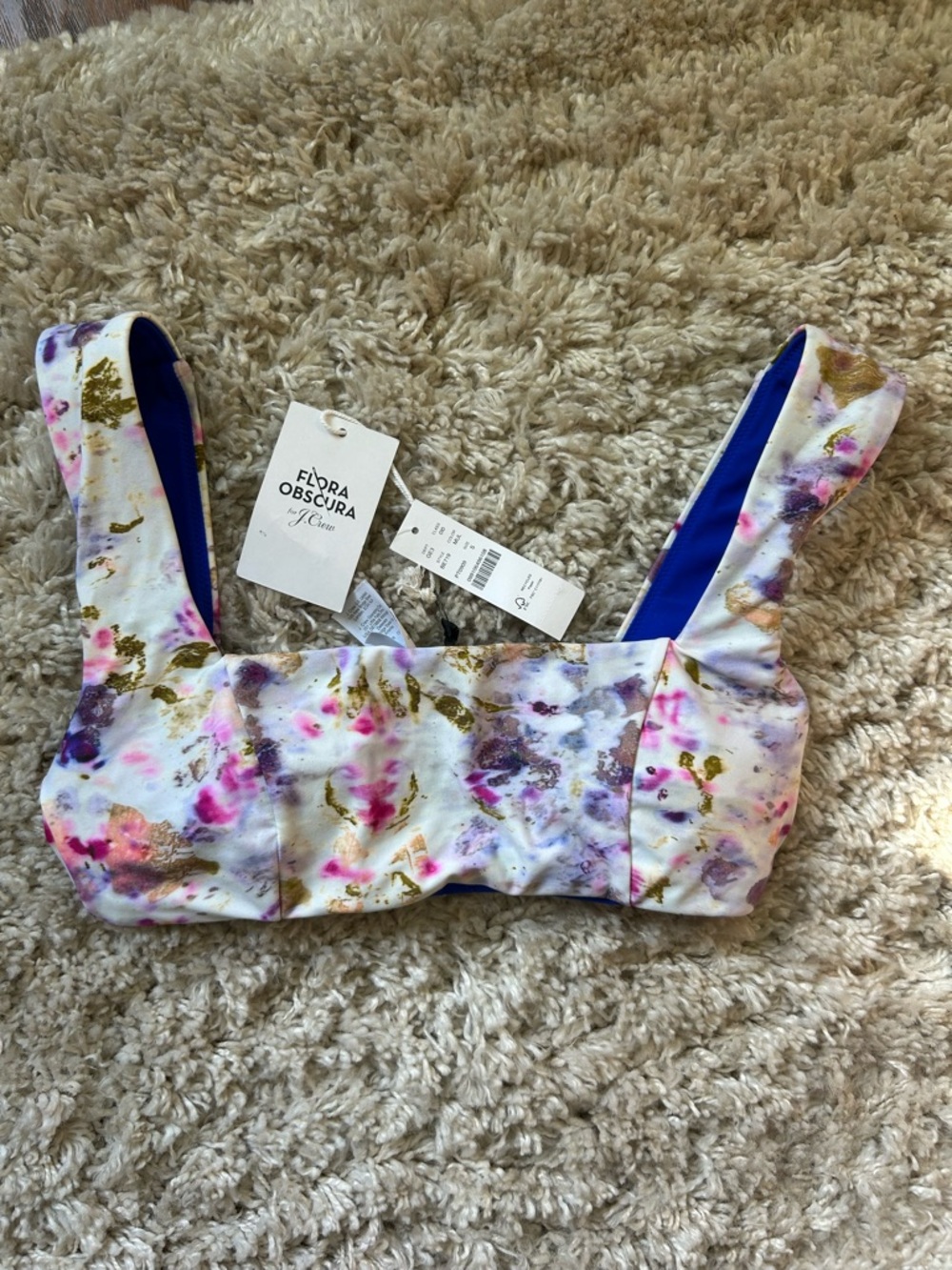 NWT J CREW FLORA OBSCURA SCOOPNECK BIKINI TOP S